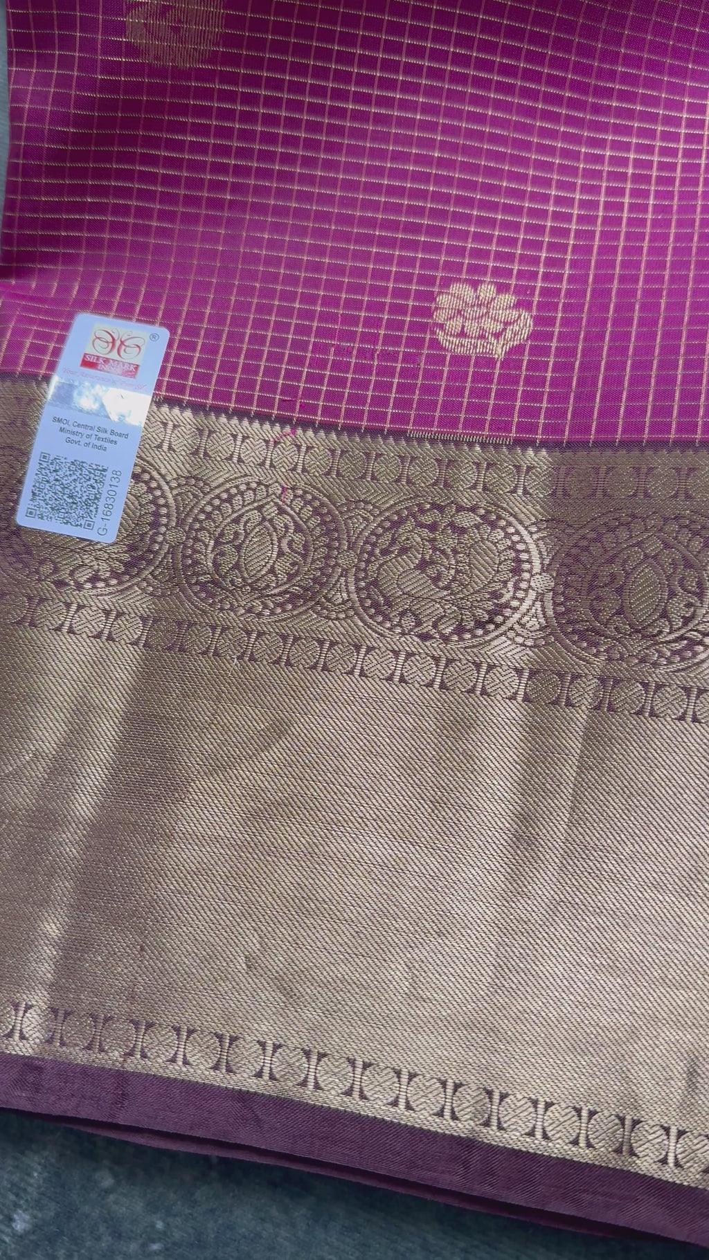 Maroon checked Kanchipuram silk saree