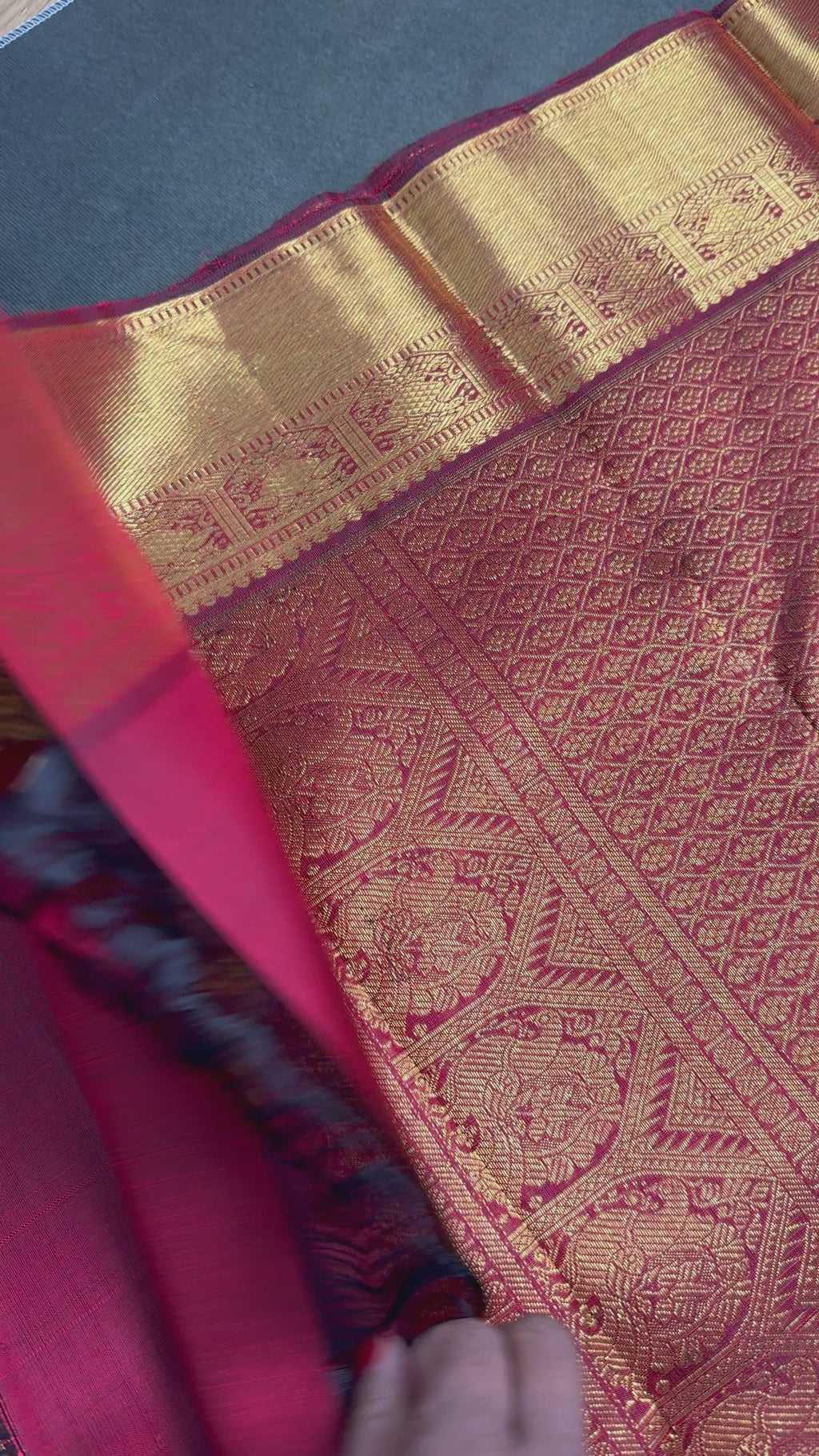 Maroon and gold handloom Kanchipuram silk saree