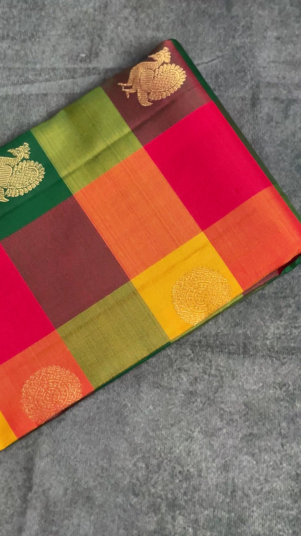 Paalum pazhamum Kanchipuram silk saree (multi colour checks )