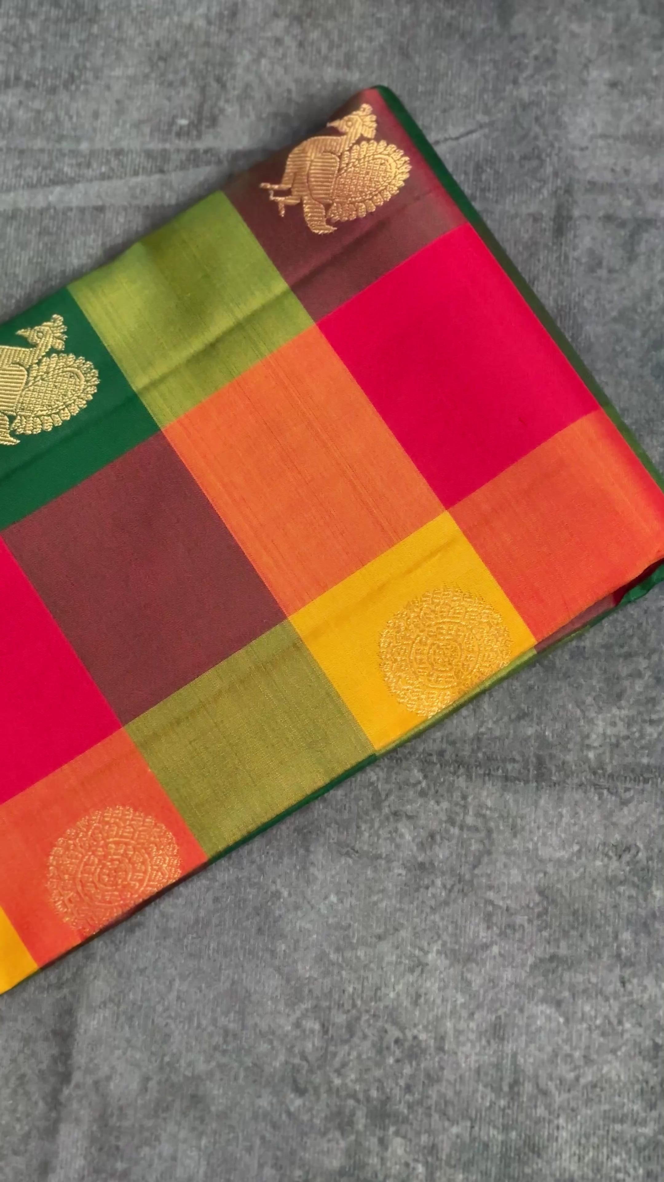 Paalum pazhamum Kanchipuram silk saree (multi colour checks )