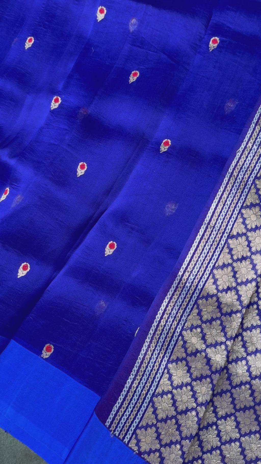 Deep Royal blue kora silk saree