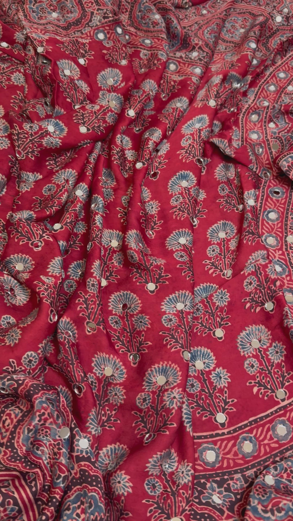 Ajrak mirror work modal silk saree