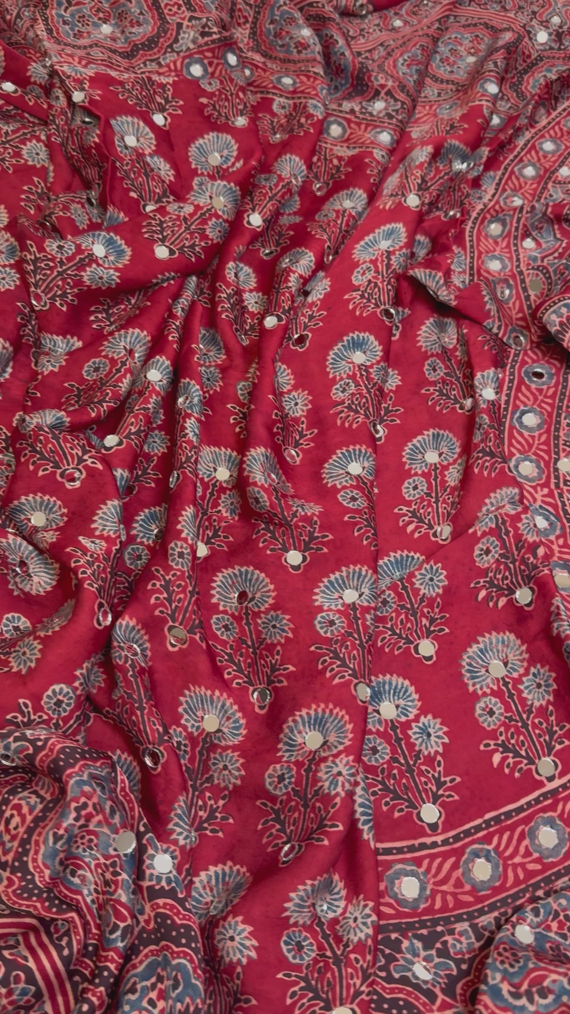 Ajrak mirror work modal silk saree
